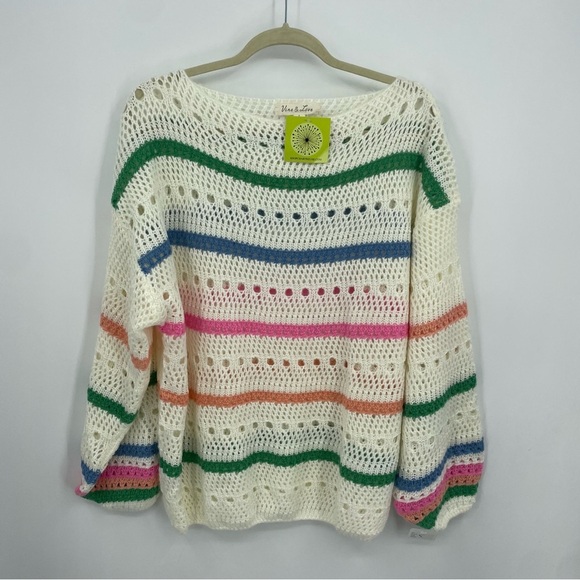 NWT Vine & Love Clara Boat Neck Striped Sweater white multi color Sz L - Picture 2 of 8